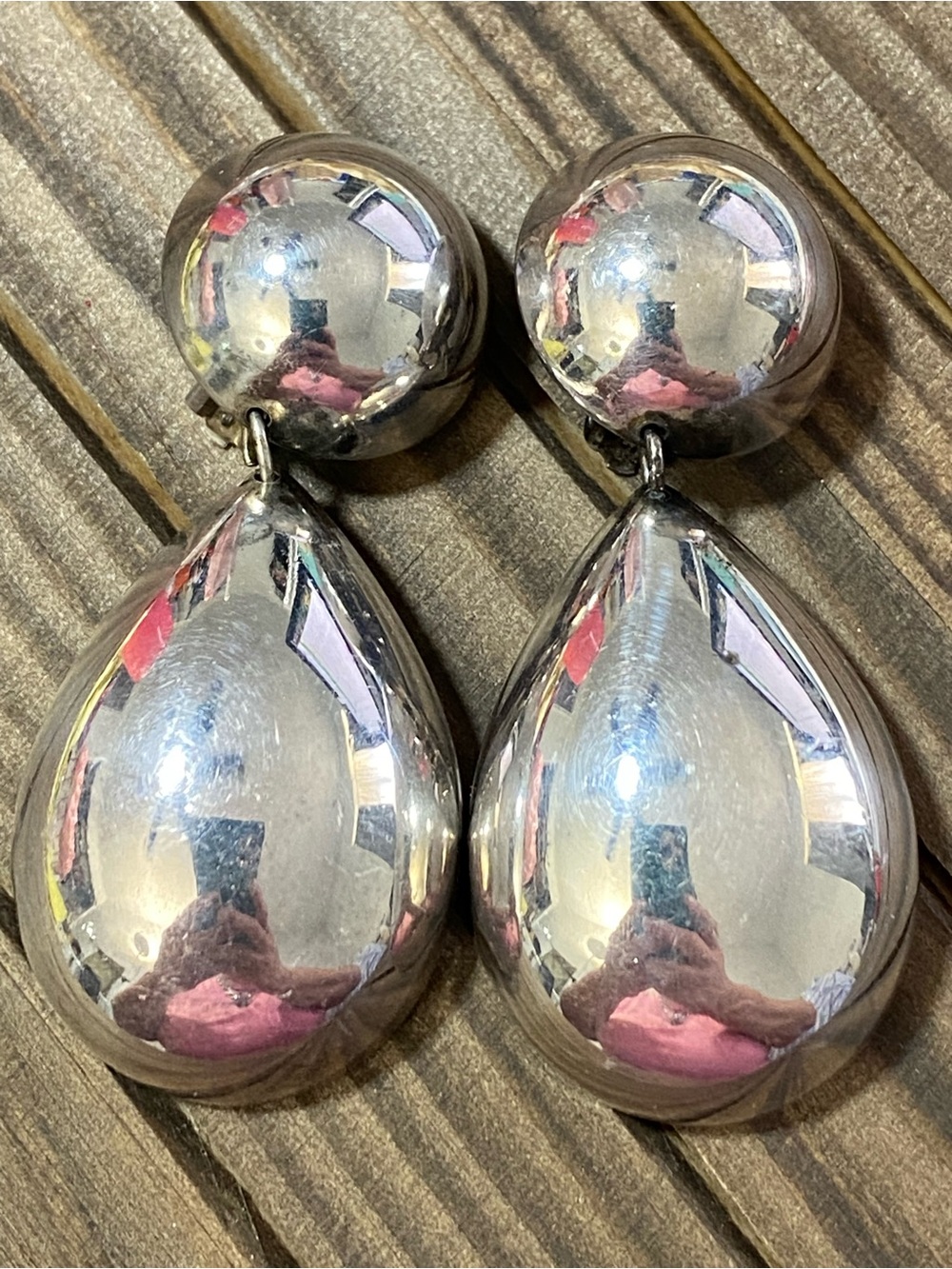 Vintage Silver Tone Teardrop Drop Clip-On Earrings TN Signed
